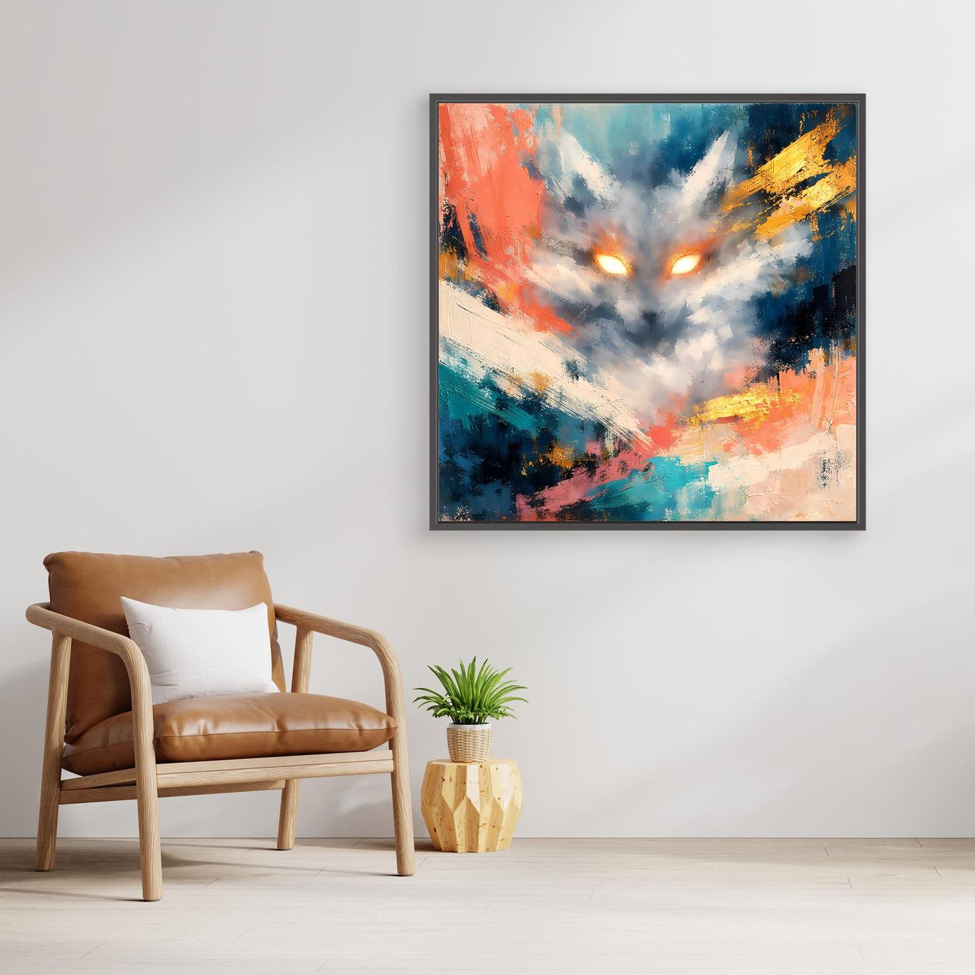 Leinwandbild Abstrakter Kitsune Fuchs | Modernes Japanisches Kunstwerk