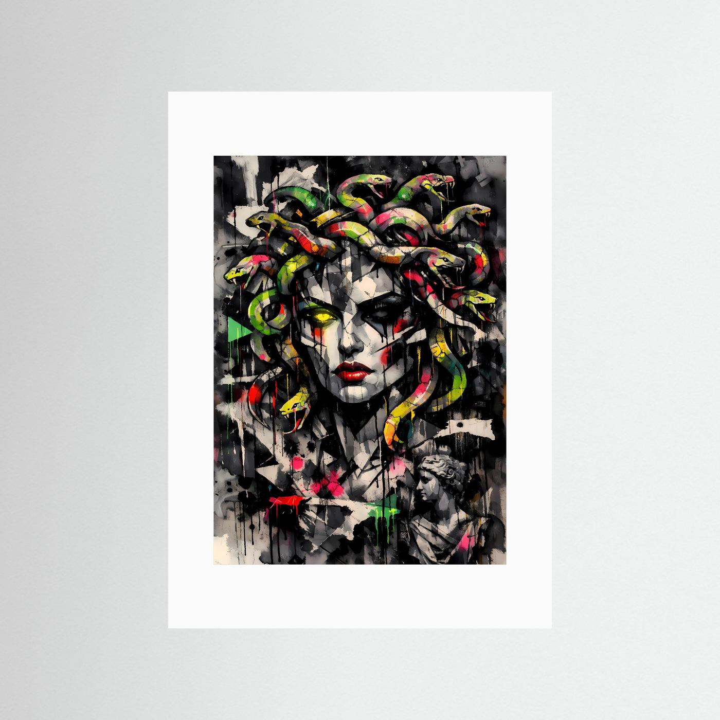The Neon Medusa | Luxuriöses Mythologie Poster Bunt & Dunkel | Abstraktes Medusa Kunstposter Hochformat