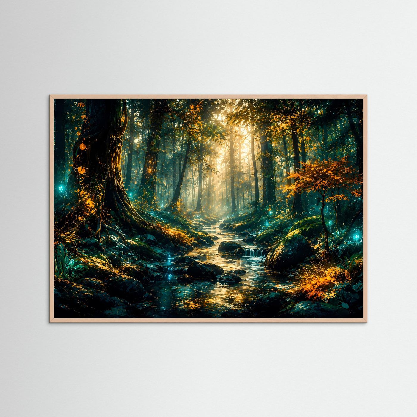 Mystischer Wald Poster | Magischer Wald Bach Wandbild | Fantasy Naturkunst | Moderne Fine Art | Luxus Landschaft Leinwand