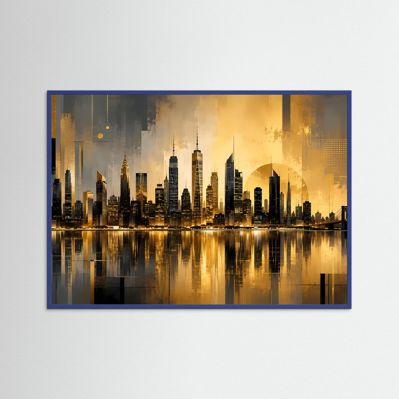 Goldene Skyline am Wasser | Moderne abstrakte City Kunst