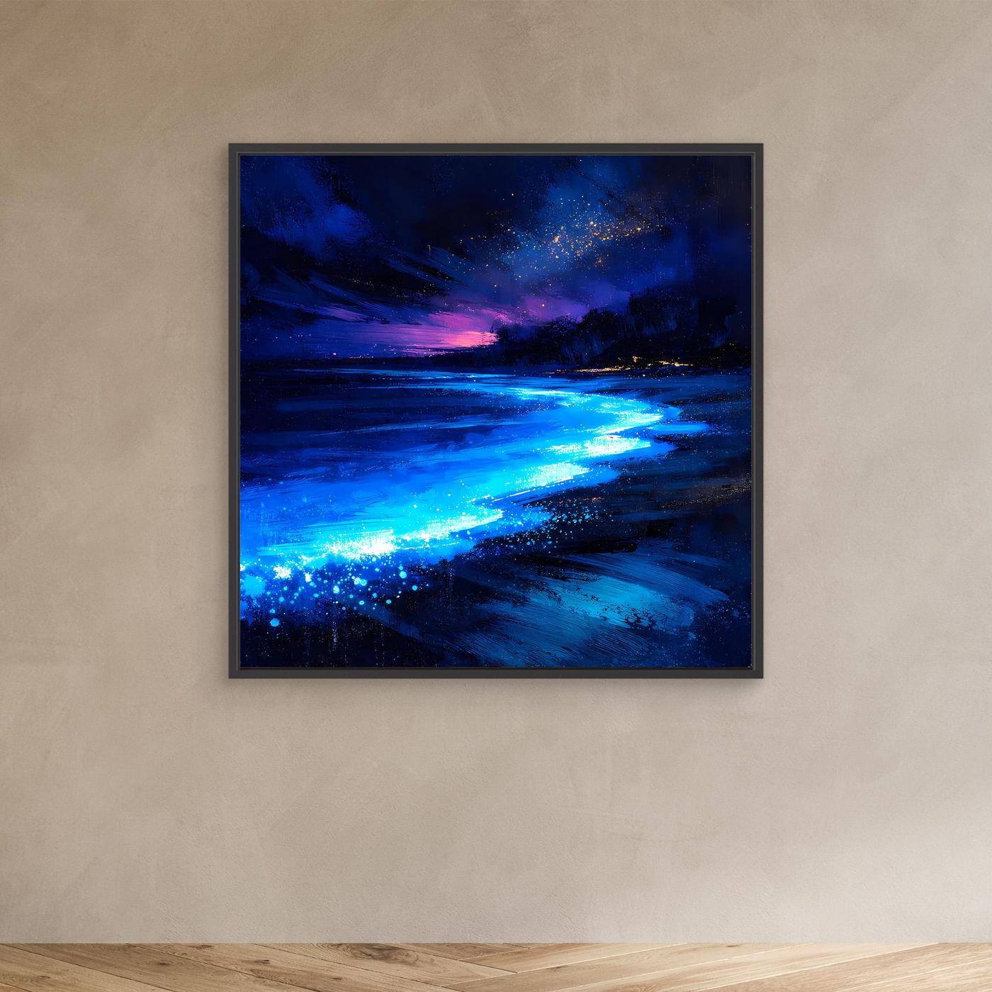 Leinwand Biolumineszierender Strand bei Nacht | Magische Wandkunst auf echter Leinwand