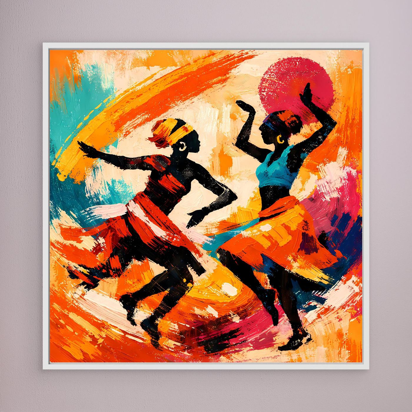 Leinwand Tanzende Afrikanerinnen im Sonnenuntergang | Abstraktes Ethno Pop Art Wandbild