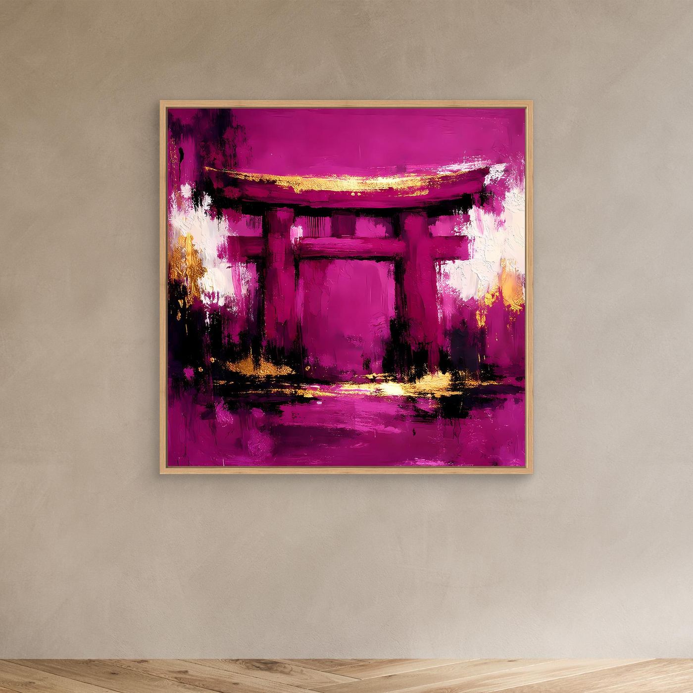 Leinwand Mystisches Torii-Tor in Magenta | Abstraktes Japan Wandbild Moderne Kunst