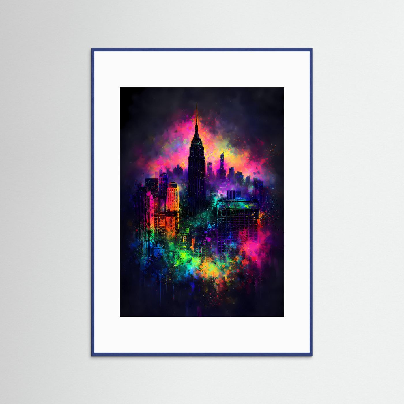 Magische Metropole | Abstraktes New York Skyline Poster in Regenbogen-Neonfarben | Modernes Kunstposter Hochformat