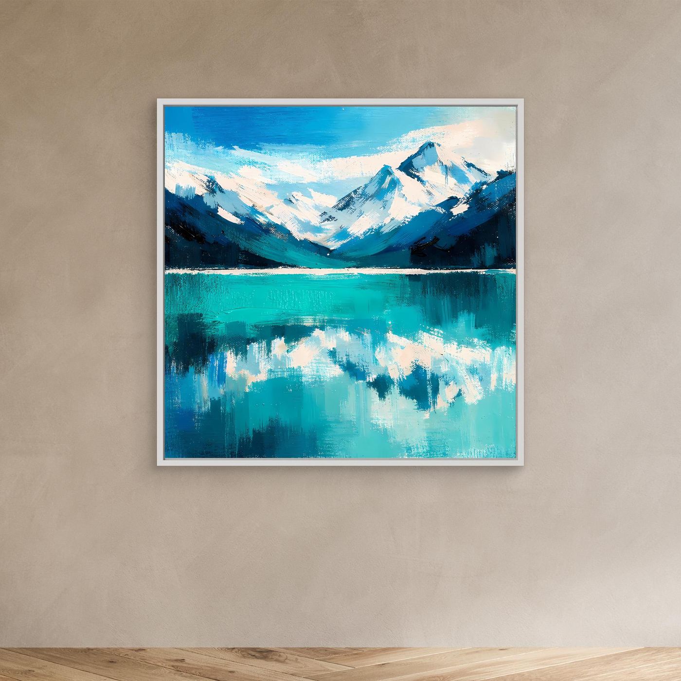 Leinwand Abstraktes Bergsee Gemälde | Modernes Alpines Wandbild Türkis Blau