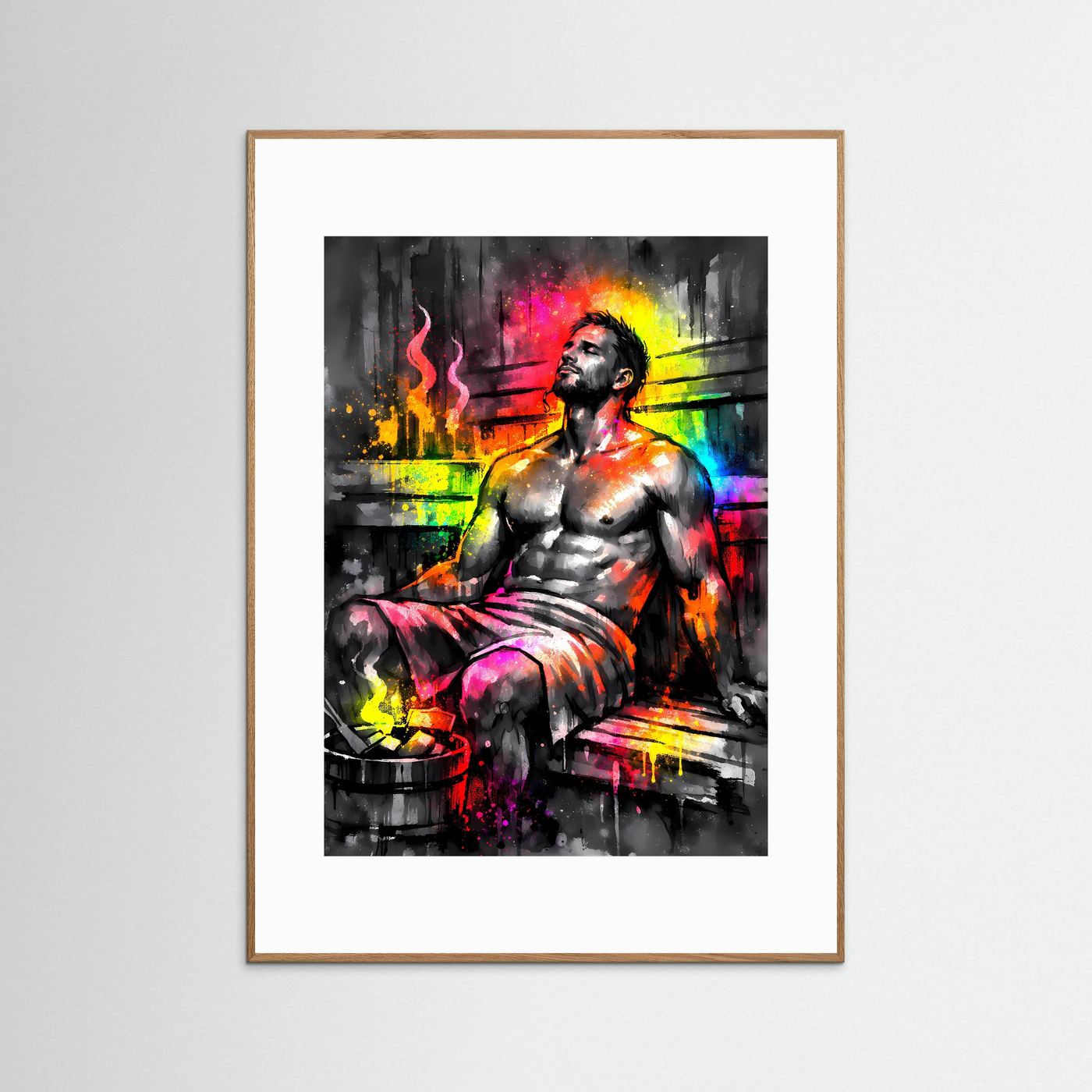 Die Kunst der Regeneration | Sauna Poster in bunten Neonfarben & Wellness-Optik | Abstraktes Kunstposter Hochformat
