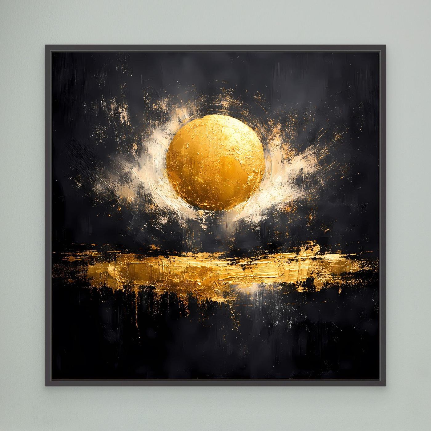 Leinwand Abstrakter Goldener Vollmond | Modernes Kosmisches Wandbild