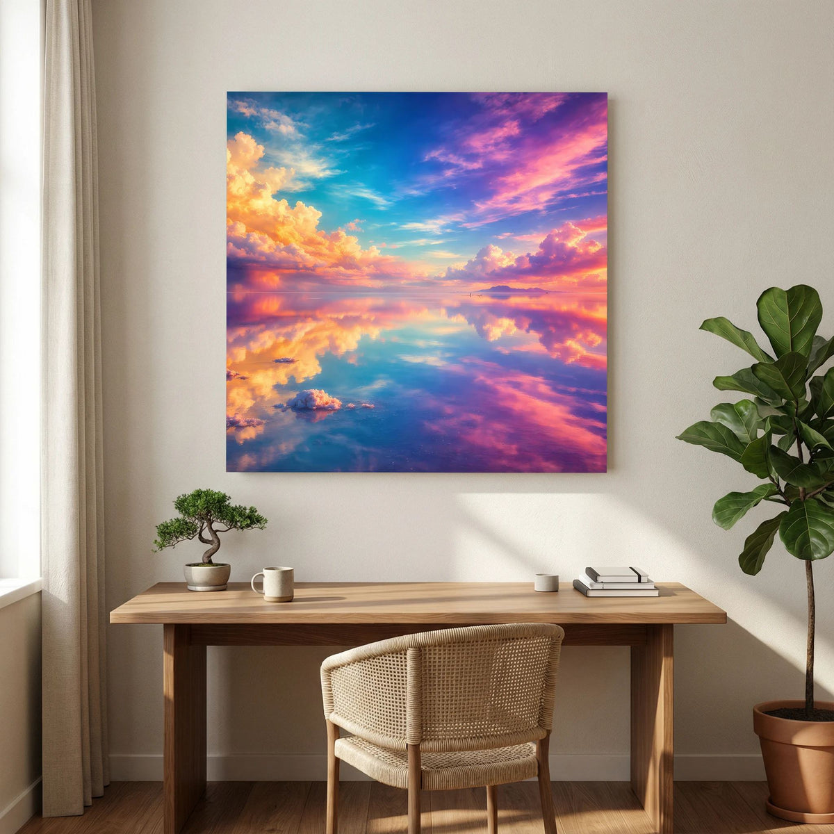 Leinwandbild zeigt Himmel und Wolken in Blau, Rosa, Violett und Orange