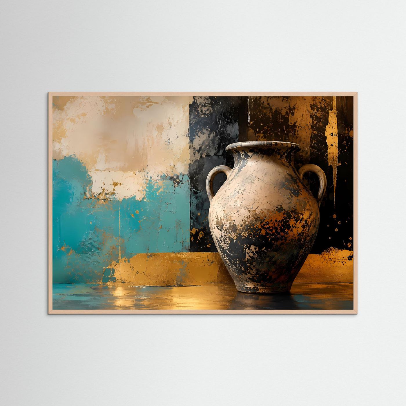 Antike Amphore in Gold & Petrol | Modernes Wandbild mit Vintage-Art & Textur