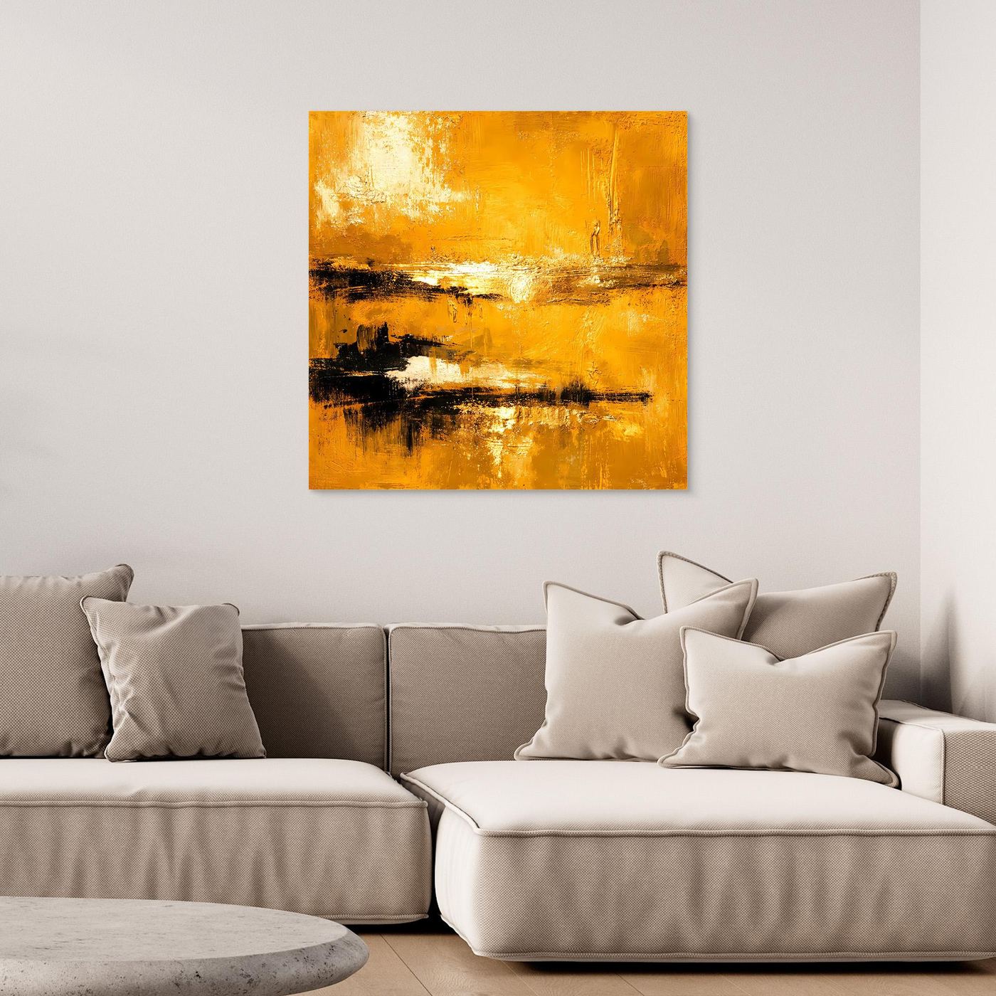 Leinwand Abstrakte Goldlandschaft am See | Modernes Elegantes Horizont Wandbild