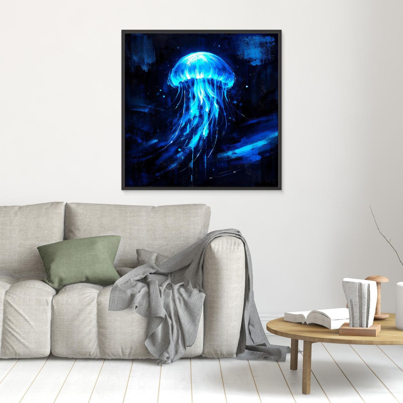 Leinwand Leuchtende Qualle im Tiefsee-Ozean | Abstraktes Biolumineszenz Wandbild