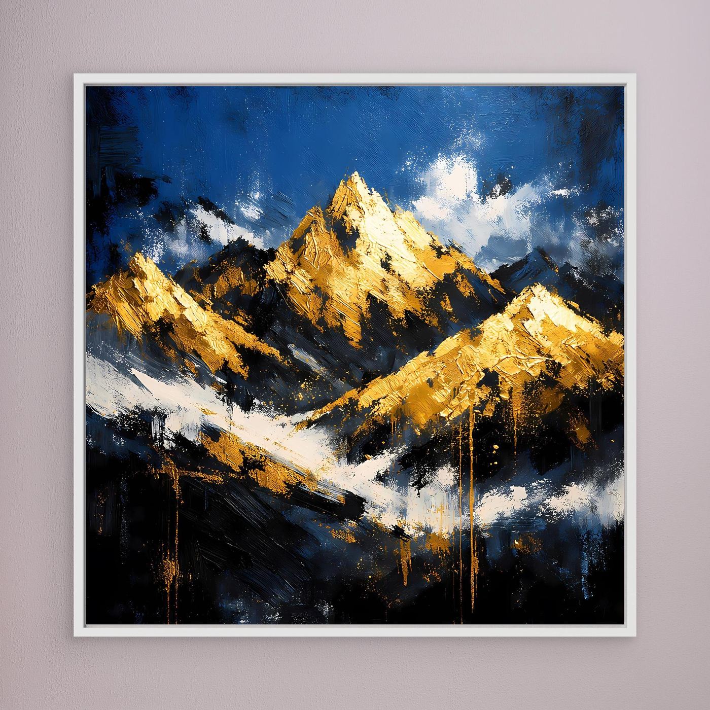 Leinwand Abstraktes Berggemälde in Blau und Gold | Modernes Berge Wandbild