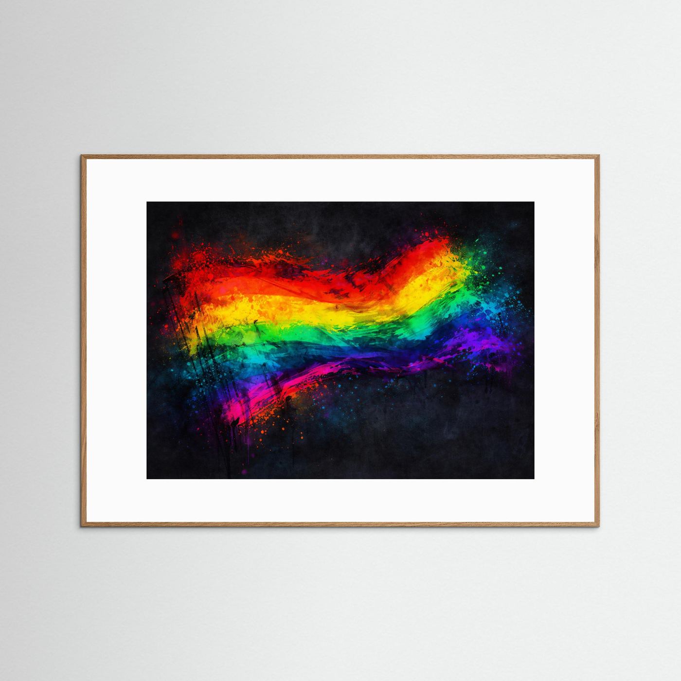 Dynamische Regenbogenflagge im Farbexplosion-Stil | Rainbow Pride Kunst Poster Querformat