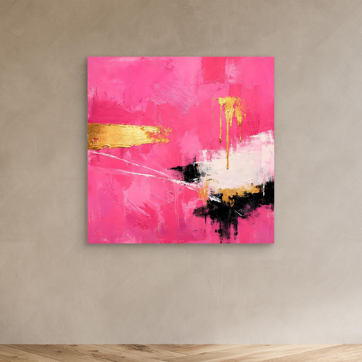 Leinwand Abstraktes Farbenspiel in Pink und Gold | Modernes Expressionistisches Wandbild