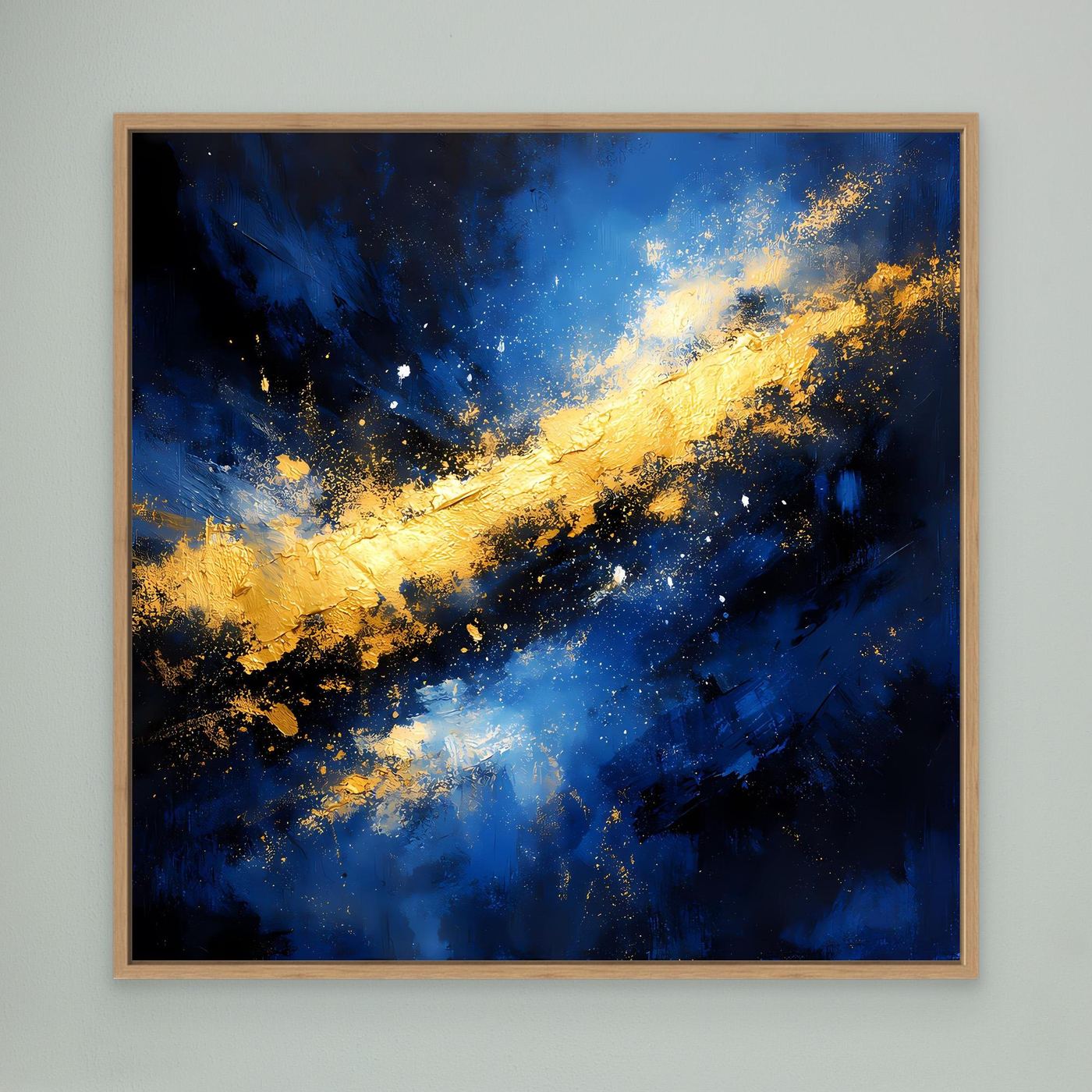 Leinwand Abstraktes Universum in Blau und Gold | Modernes Kosmos Wandbild
