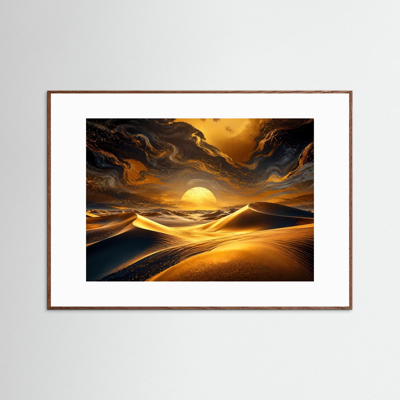 Wüsten Sonnenuntergang Poster | Goldene Dünen Wandbild | Abstrakte Wüstenlandschaft | Moderne Luxus Wandkunst