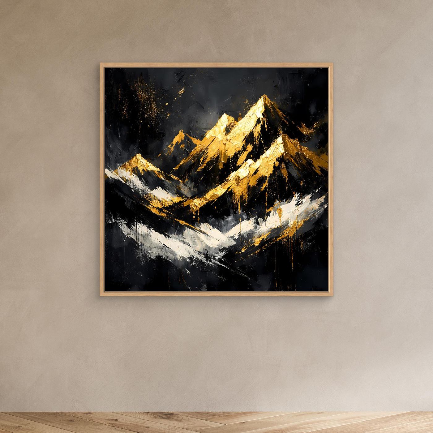Leinwand Goldene Berggipfel im Abendlicht | Modernes Abstraktes Berg Wandbild