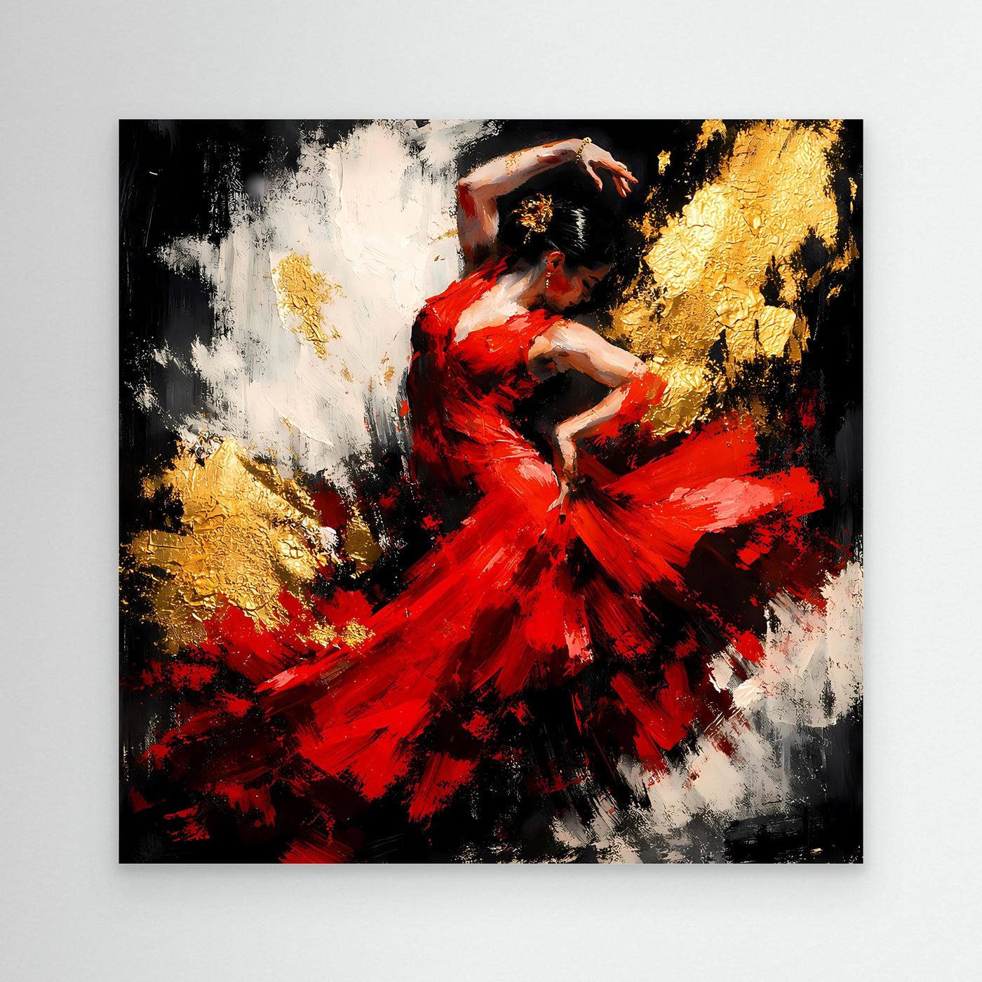 Leinwand Flamenco Tänzerin in Rot und Gold | Modernes Abstraktes Tanz Wandbild