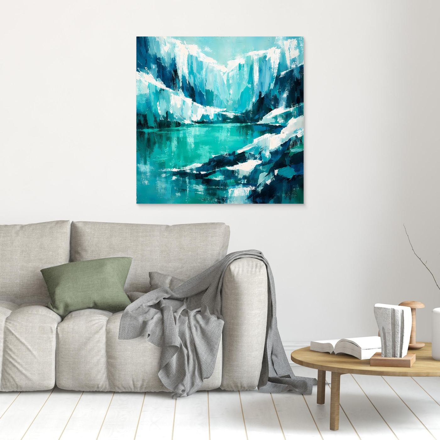 Quadratisches Leinwand-Wandbild mit abstrakten Eisbergen im Ozean