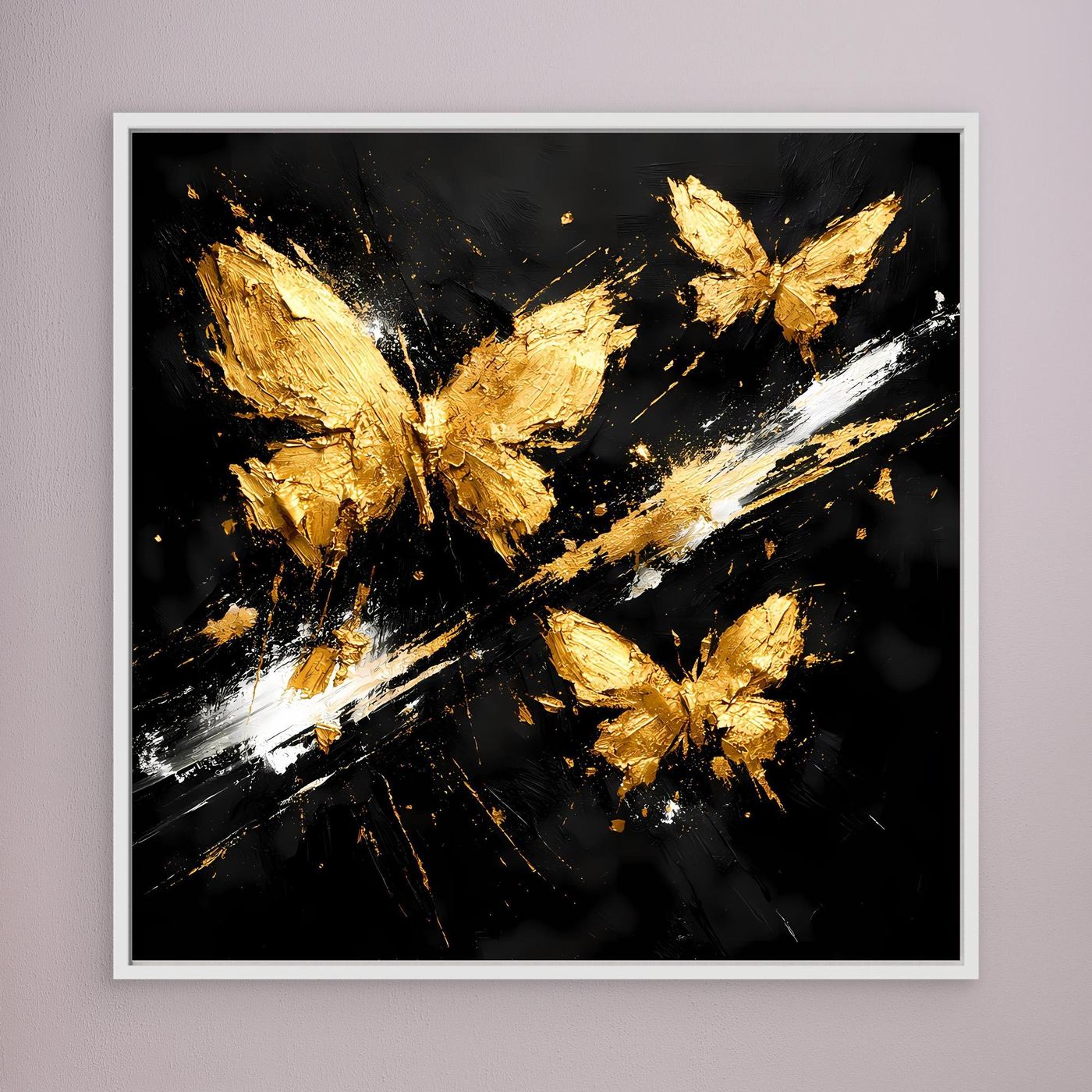 Leinwand Goldene Schmetterlinge im Flug | Abstraktes Modernes Wandbild