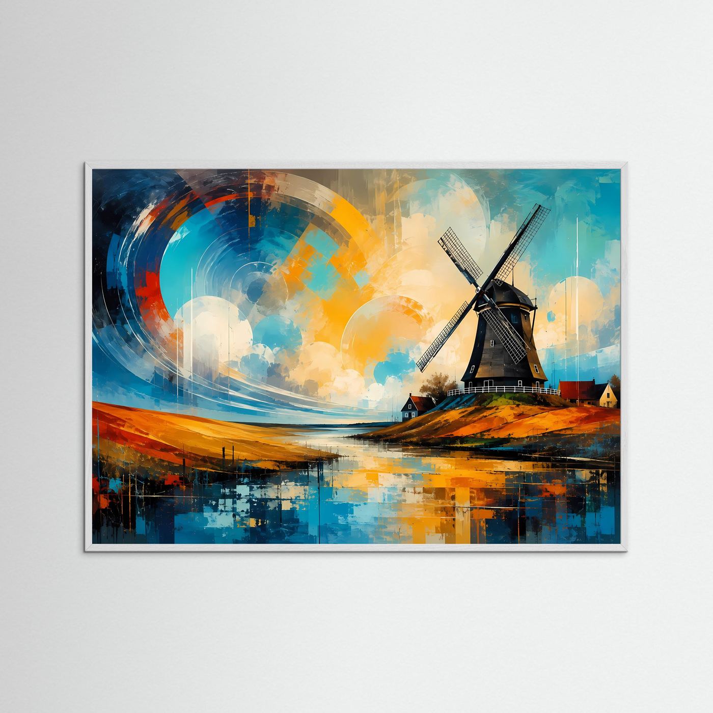 Windmühle Poster | Abstrakte Landschaft Kunst | Moderne Windmühlen Wandkunst | Elegantes Natur Wandbild
