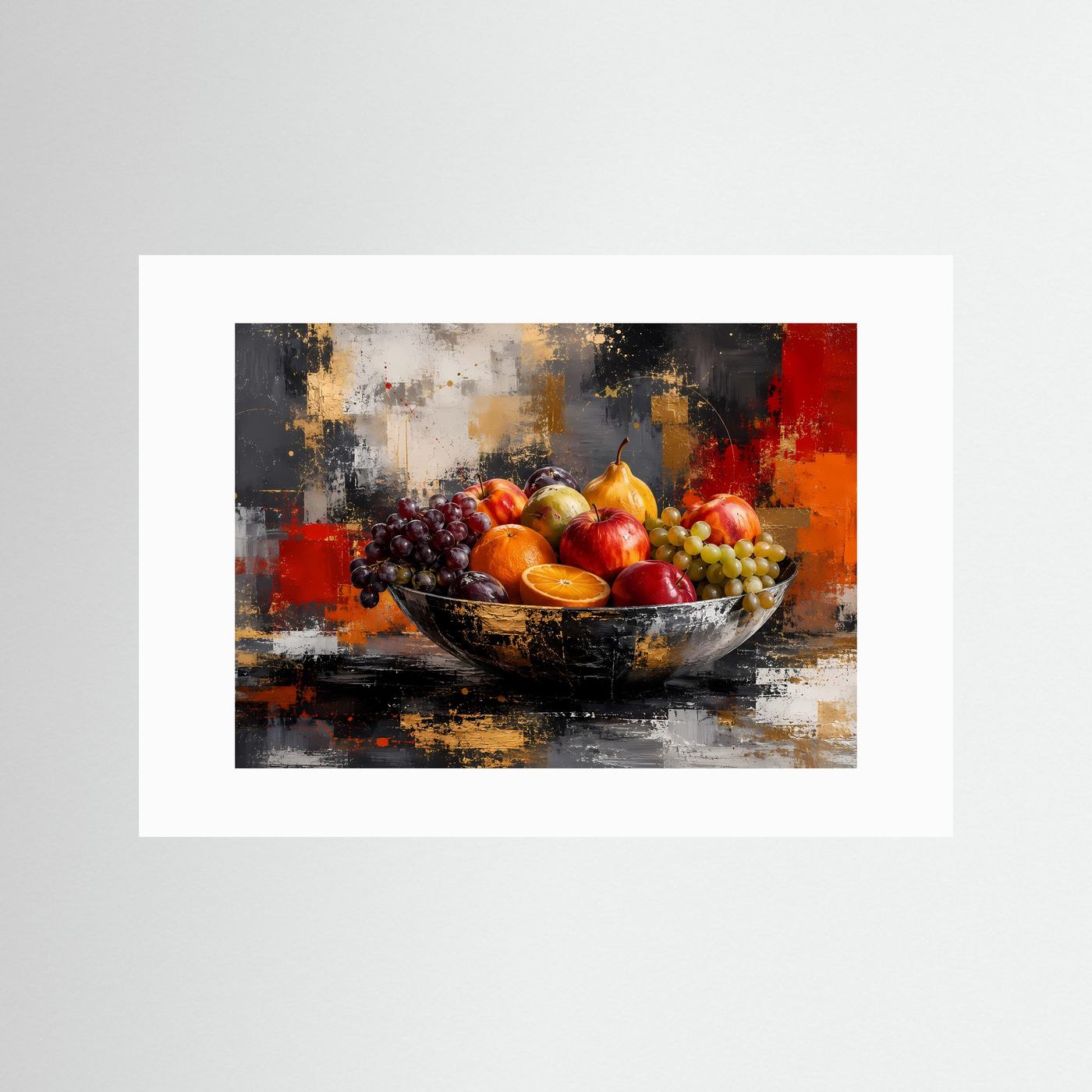 Moderne Obstschale im Stillleben-Design | Abstrakte Küchenkunst & Wandbild