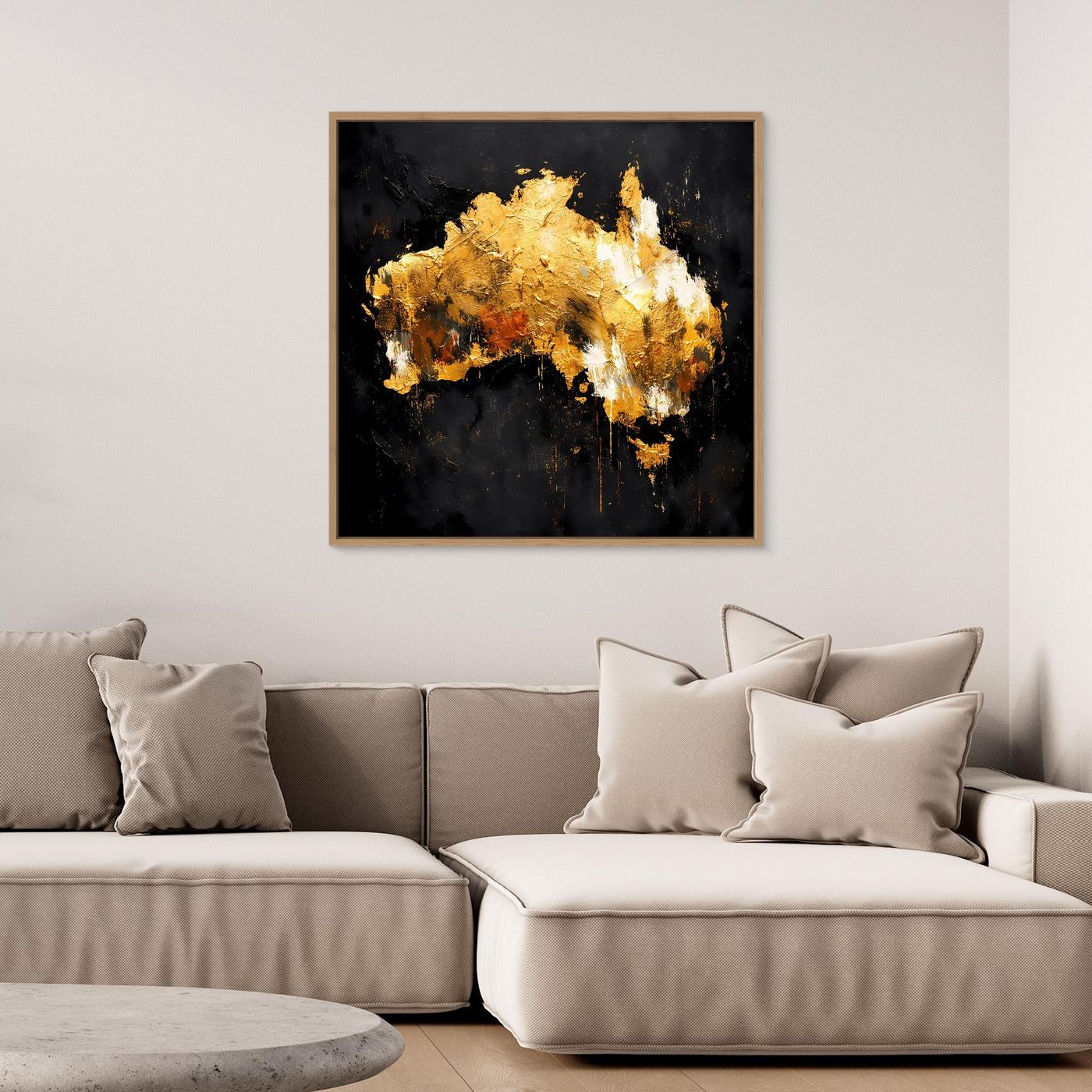 Leinwand Goldene Landkarte von Australien | Modernes Luxus Wandbild Kontinent