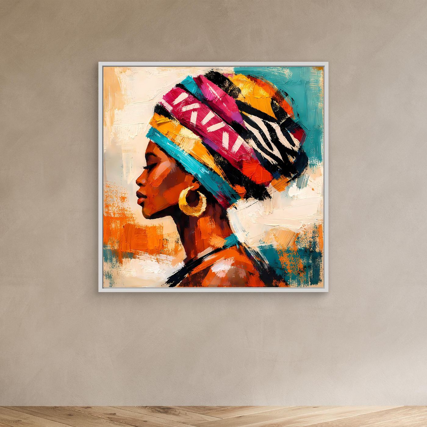 Leinwand Afrikanische Schönheit mit Kopftuch | Abstraktes Modern Art Porträt Wandbild