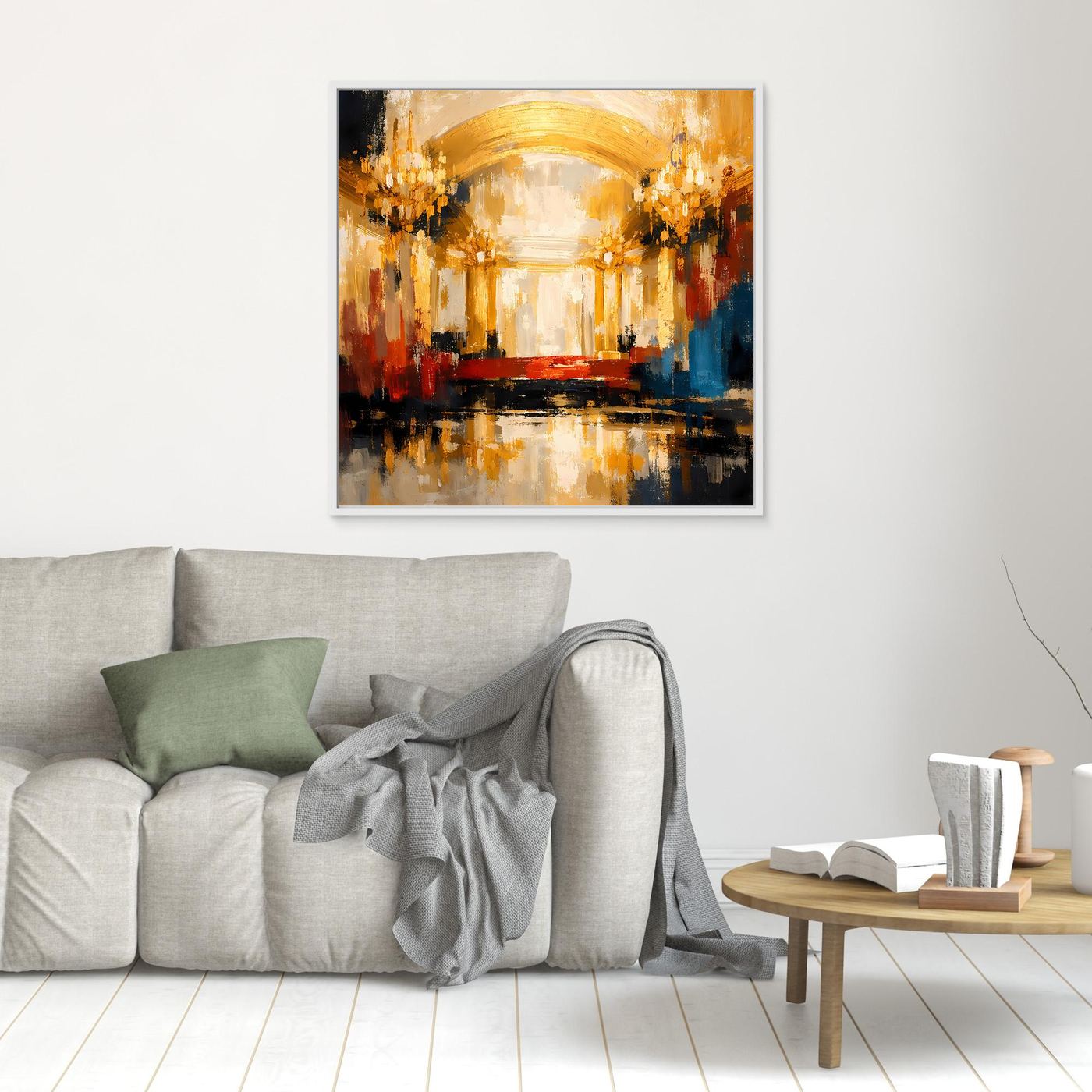 Leinwand Abstraktes Palast Saal Gemälde | Modernes Elegantes Wandbild Ballsaal Gold Rot