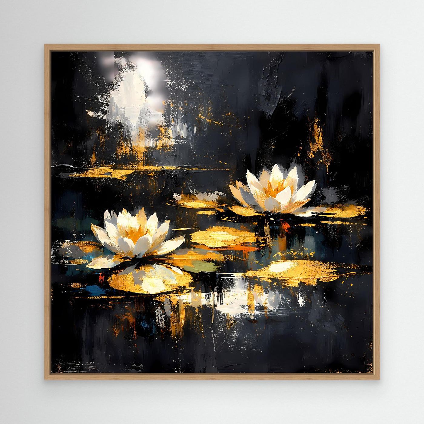 Leinwand Magische Seerosen auf dem Teich | Modernes Abstraktes Seerosen Wandbild