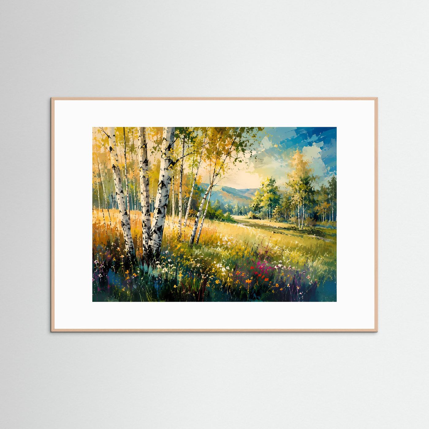 Goldener Birkenwald im Sommer | Landschafts-Poster & Kunstdruck Querformat