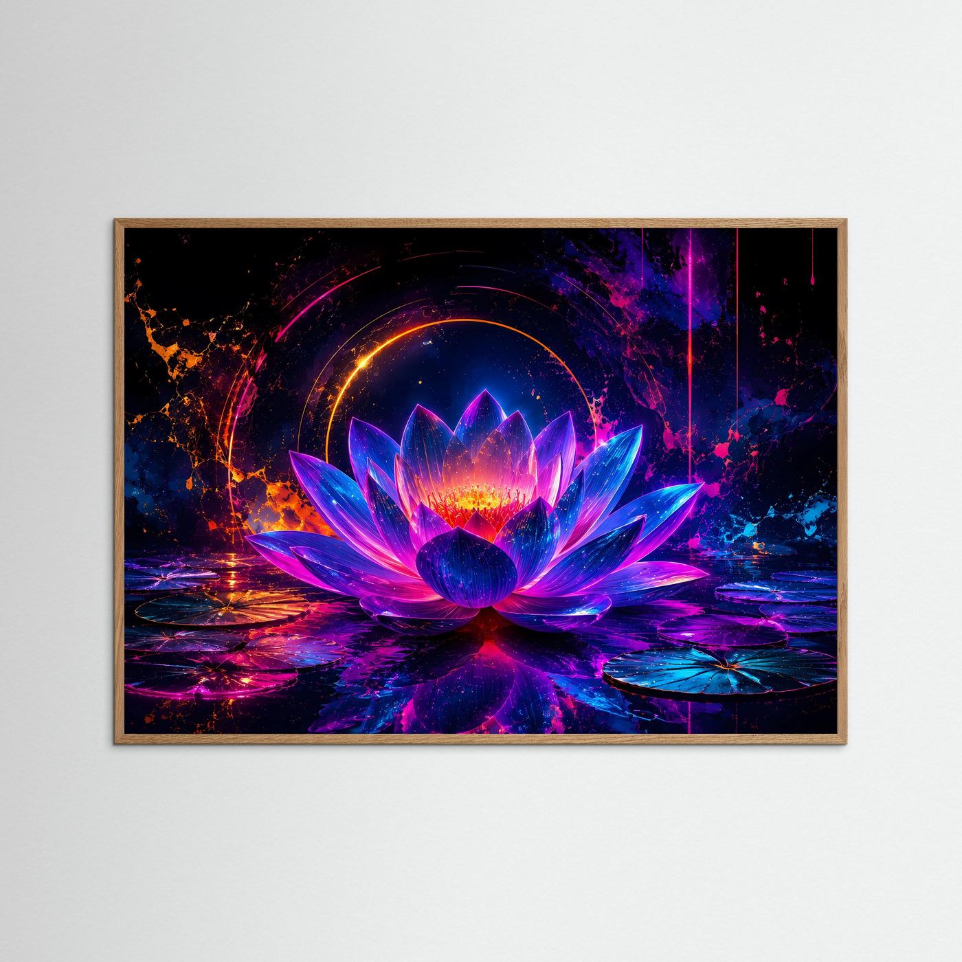 Leuchtender Lotus in Neonfarben | Abstrakte Lotusblume in Pink, Blau & Violett