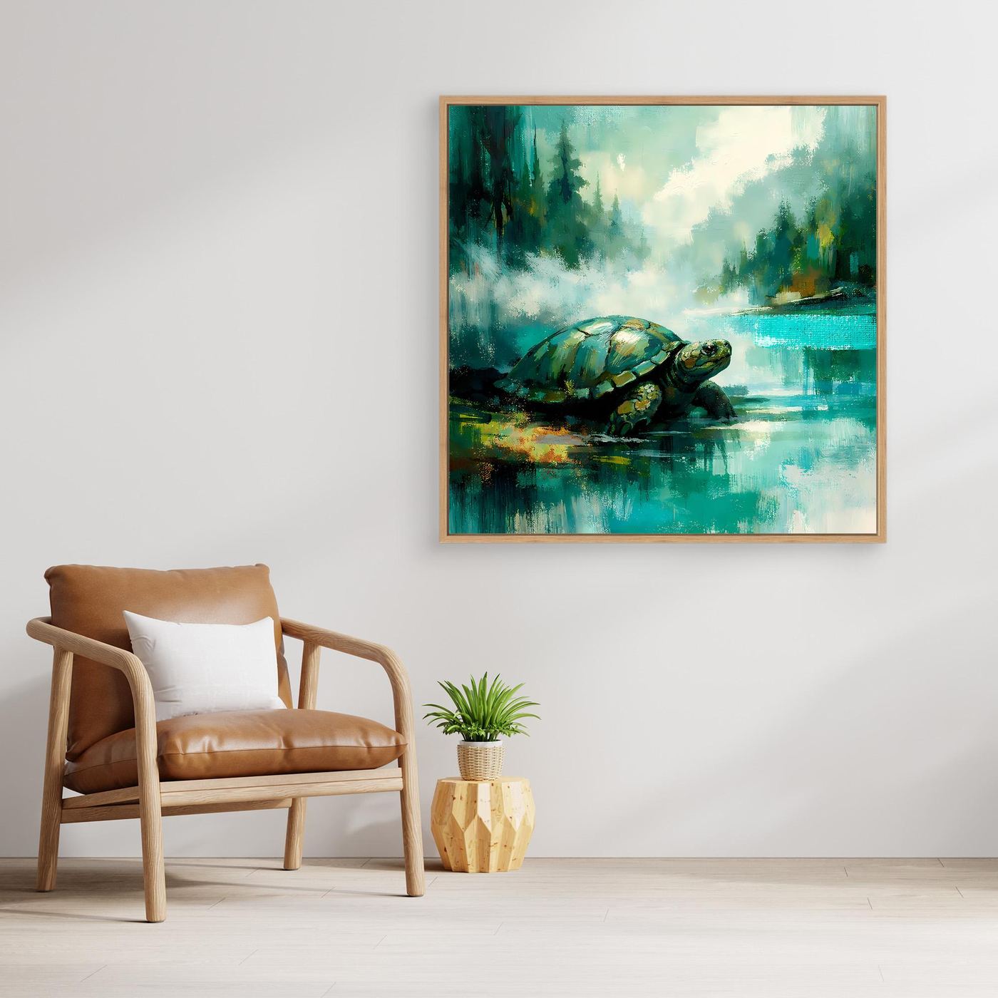 Leinwand Mystische Schildkröte am See | Abstraktes Natur & Tier Wandbild