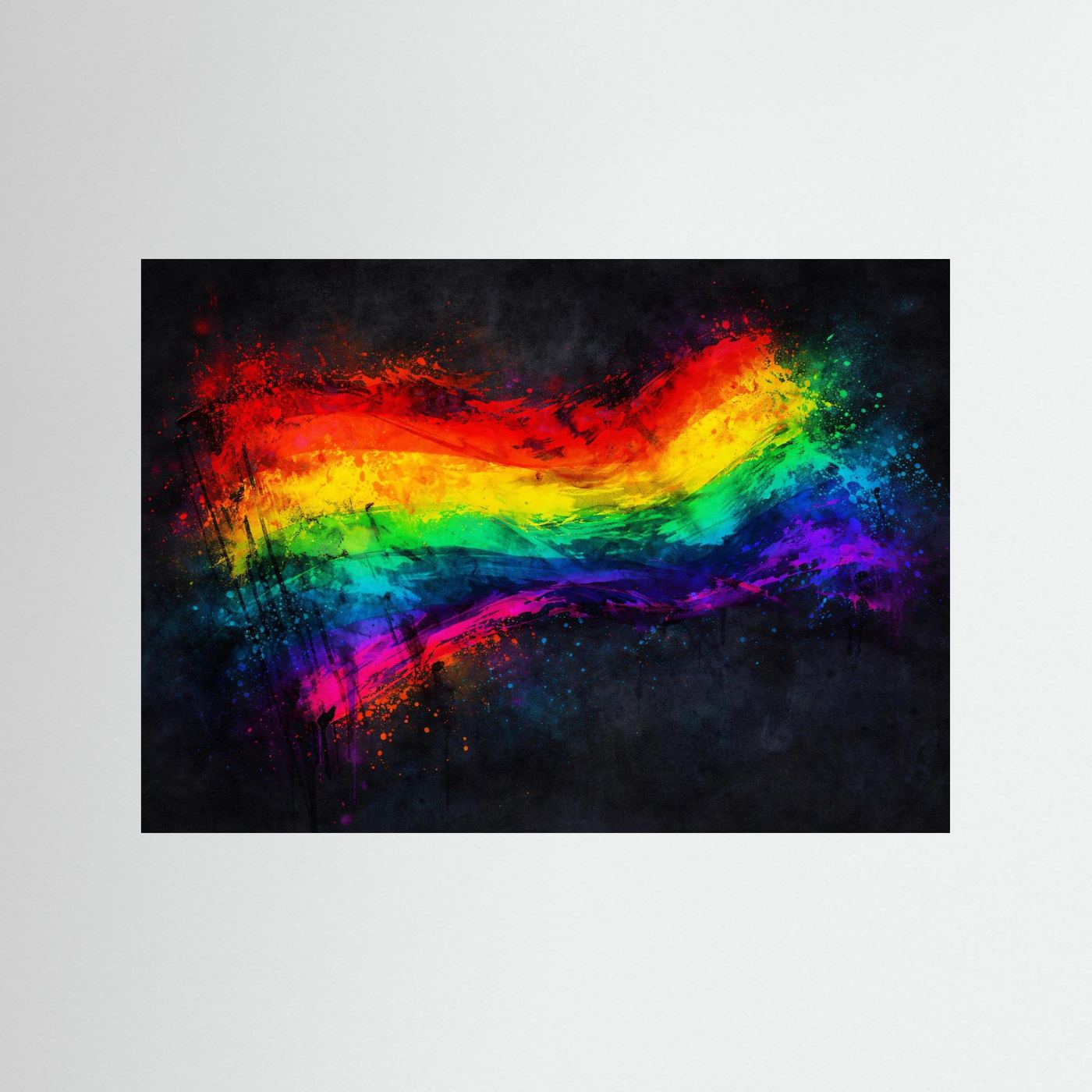 Dynamische Regenbogenflagge im Farbexplosion-Stil | Rainbow Pride Kunst Poster Querformat