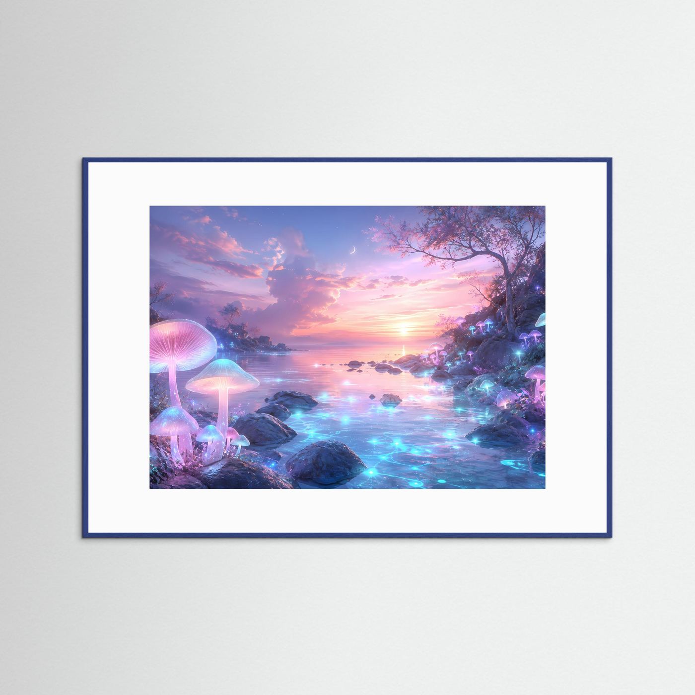 Magischer Pilzwald Poster | Fantasie Landschaft Wandkunst | Leuchtende Pilze am Traumsee | Mystische Fantasy Wall Art | Premium Leinwandbild