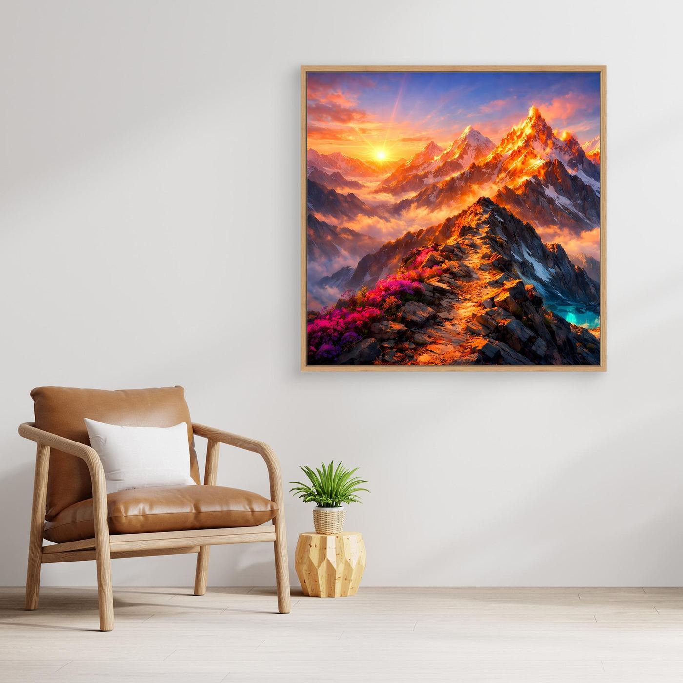 Leinwandbild Sonnenuntergang im Hochgebirge | Majestätisches Wandbild auf echtem Holzkeilrahmen
