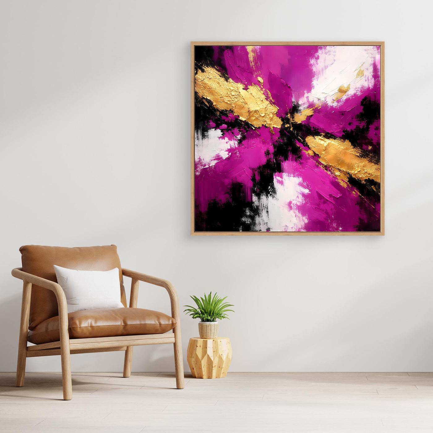 Leinwand Abstraktes Farbenspiel in Magenta und Gold | Modernes Expressives Wandbild