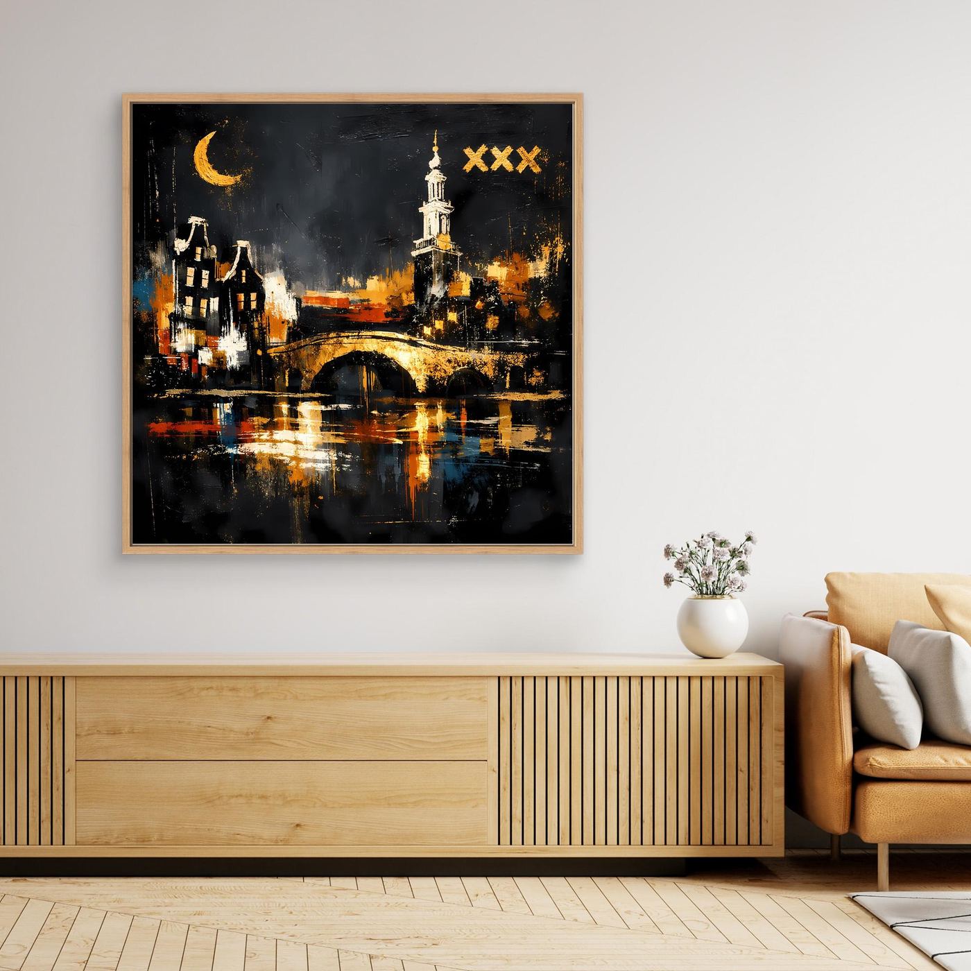 Leinwand Romantische Grachten von Amsterdam bei Nacht | Modernes Holland Wandbild