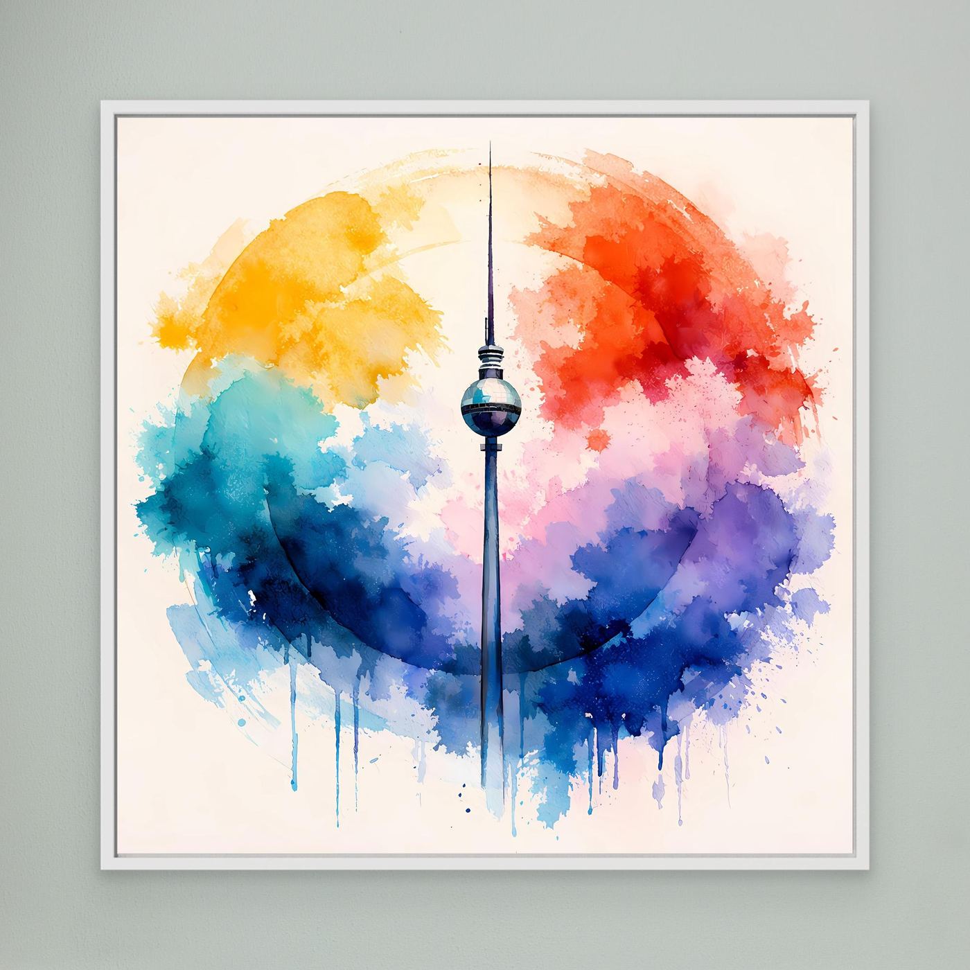 Leinwand Berliner Fernsehturm | Abstraktes Aquarell‑Wolken Wandbild