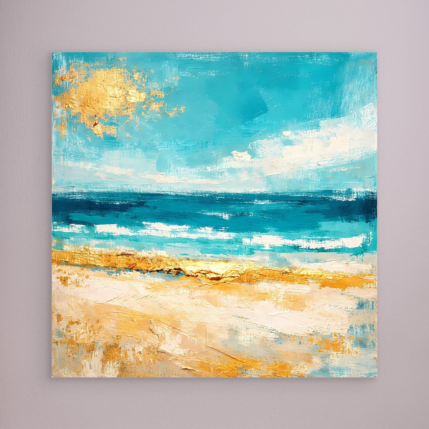 Leinwand Karibischer Traumstrand in Türkis | Abstraktes Meer Wandbild Gold