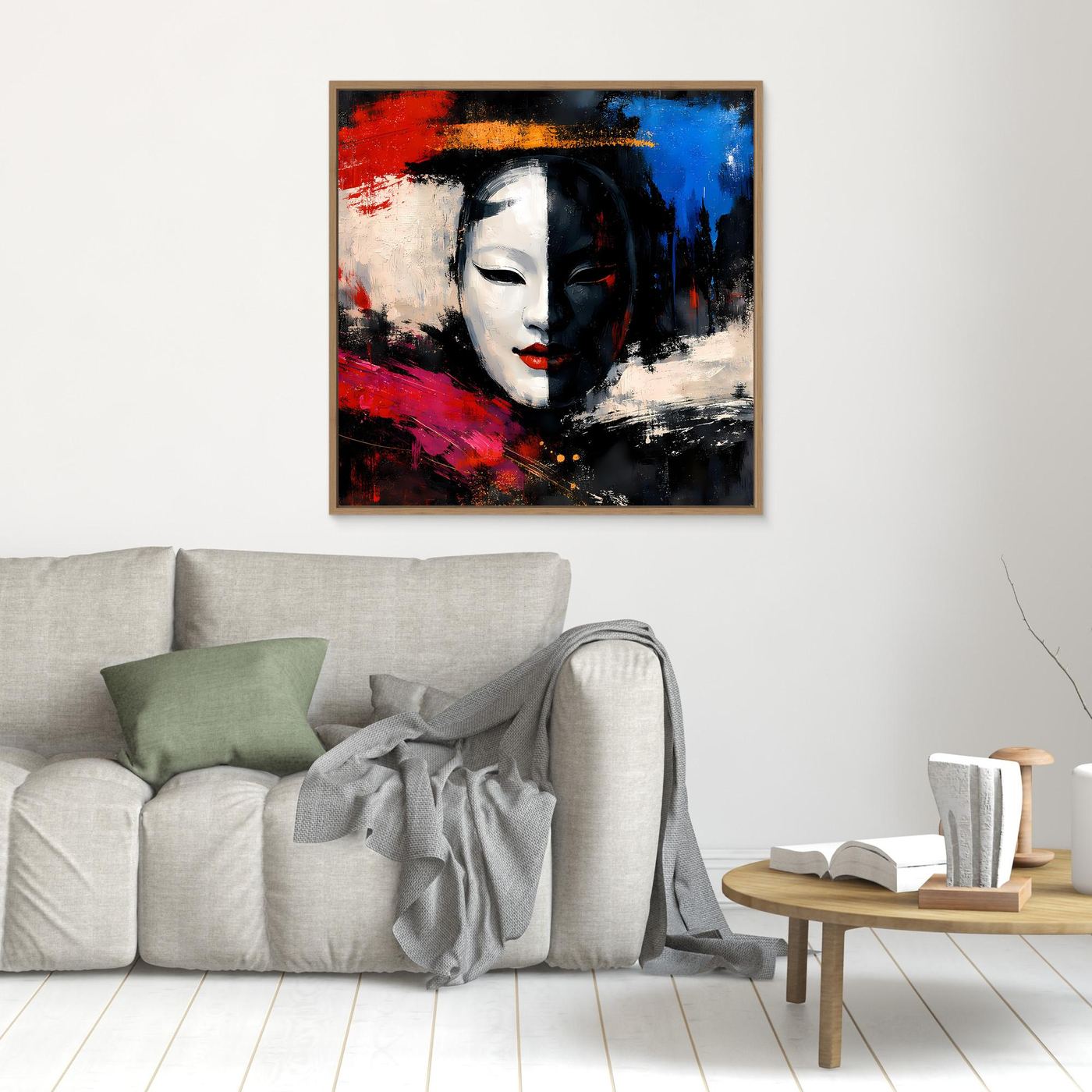 Leinwand Geisha-Maske im Pop-Art-Stil | Modernes Abstraktes Wandbild