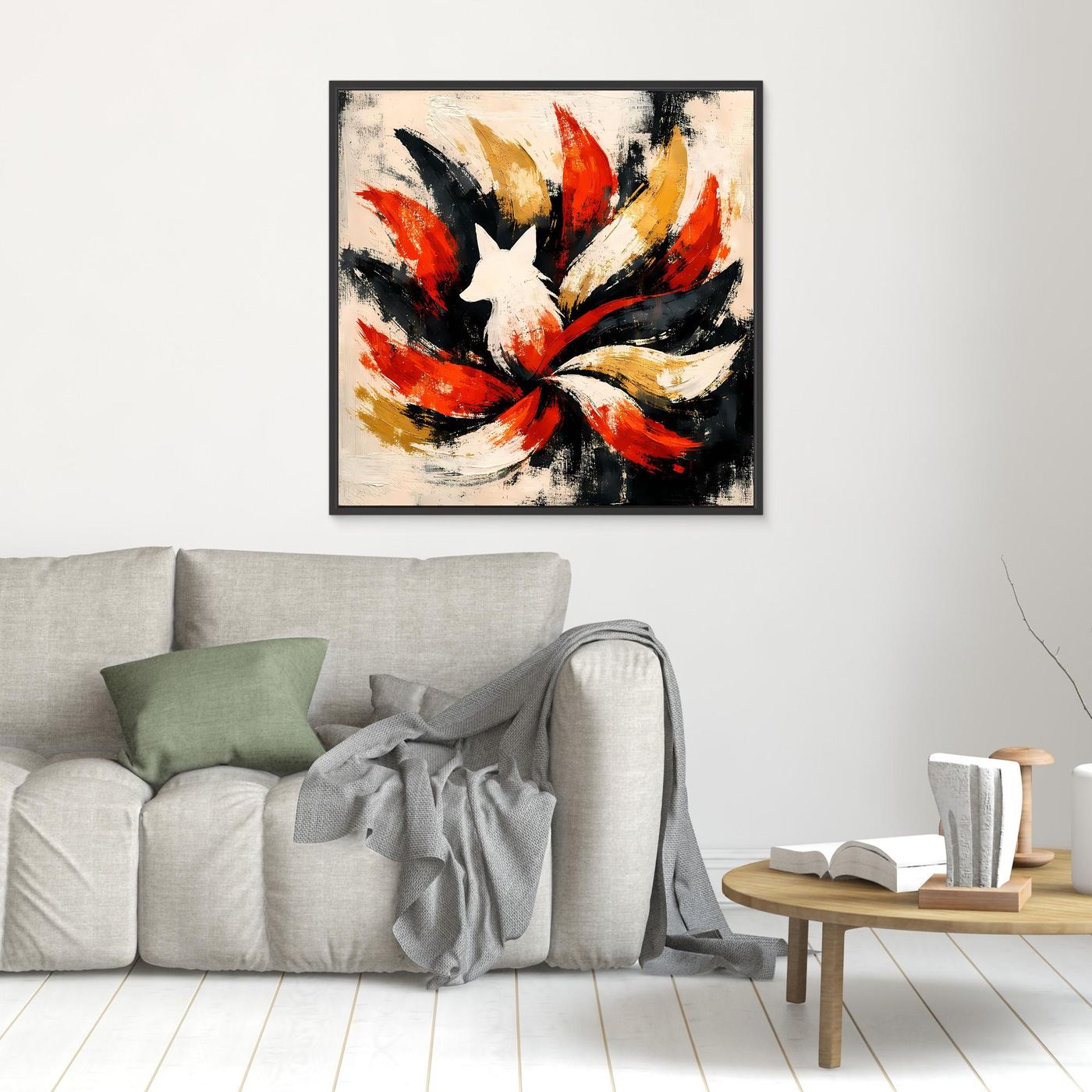 Leinwand Mythischer Neunschwänziger Fuchs Kitsune | Abstraktes Asia Fantasy Wandbild