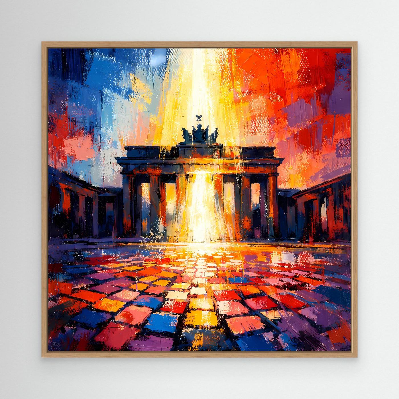 Abstraktes Leinwandbild Brandenburger Tor im Lichtermeer, mehrfarbig, Holzrahmen
