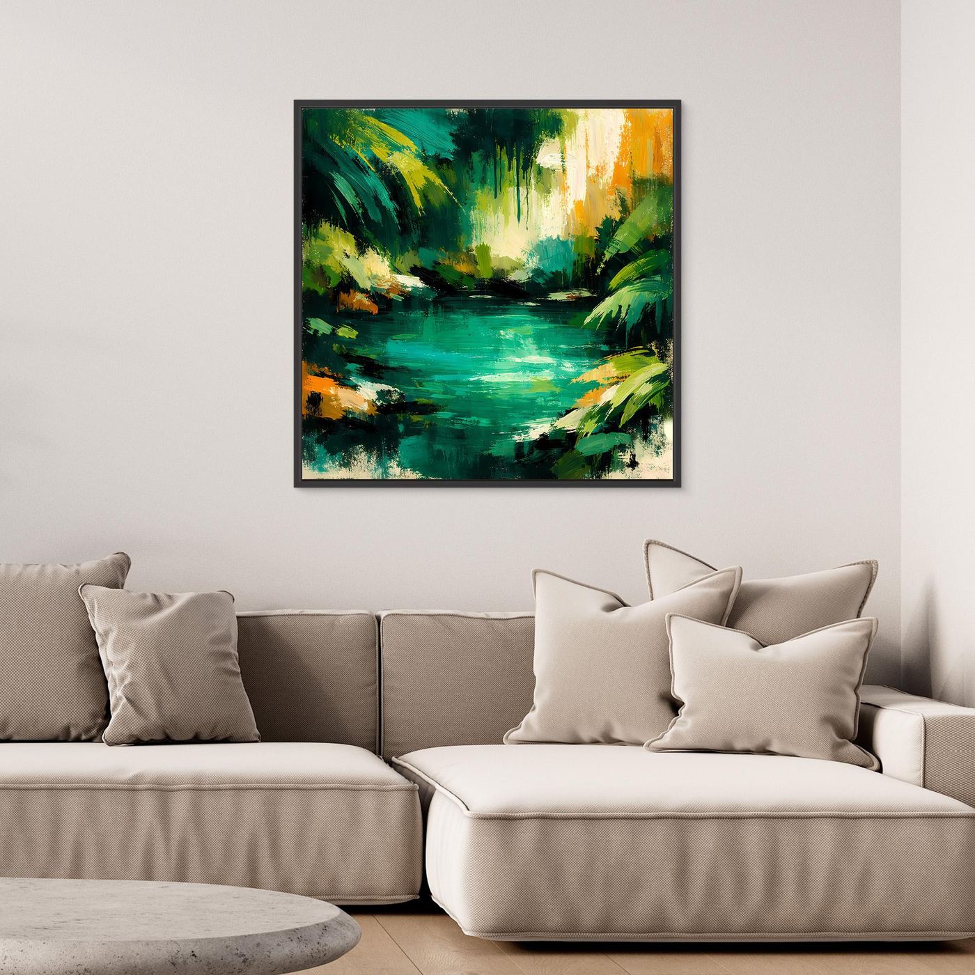 Leinwand Abstraktes Dschungelgewässer | Modernes Urwald Wandbild Smaragdgrün