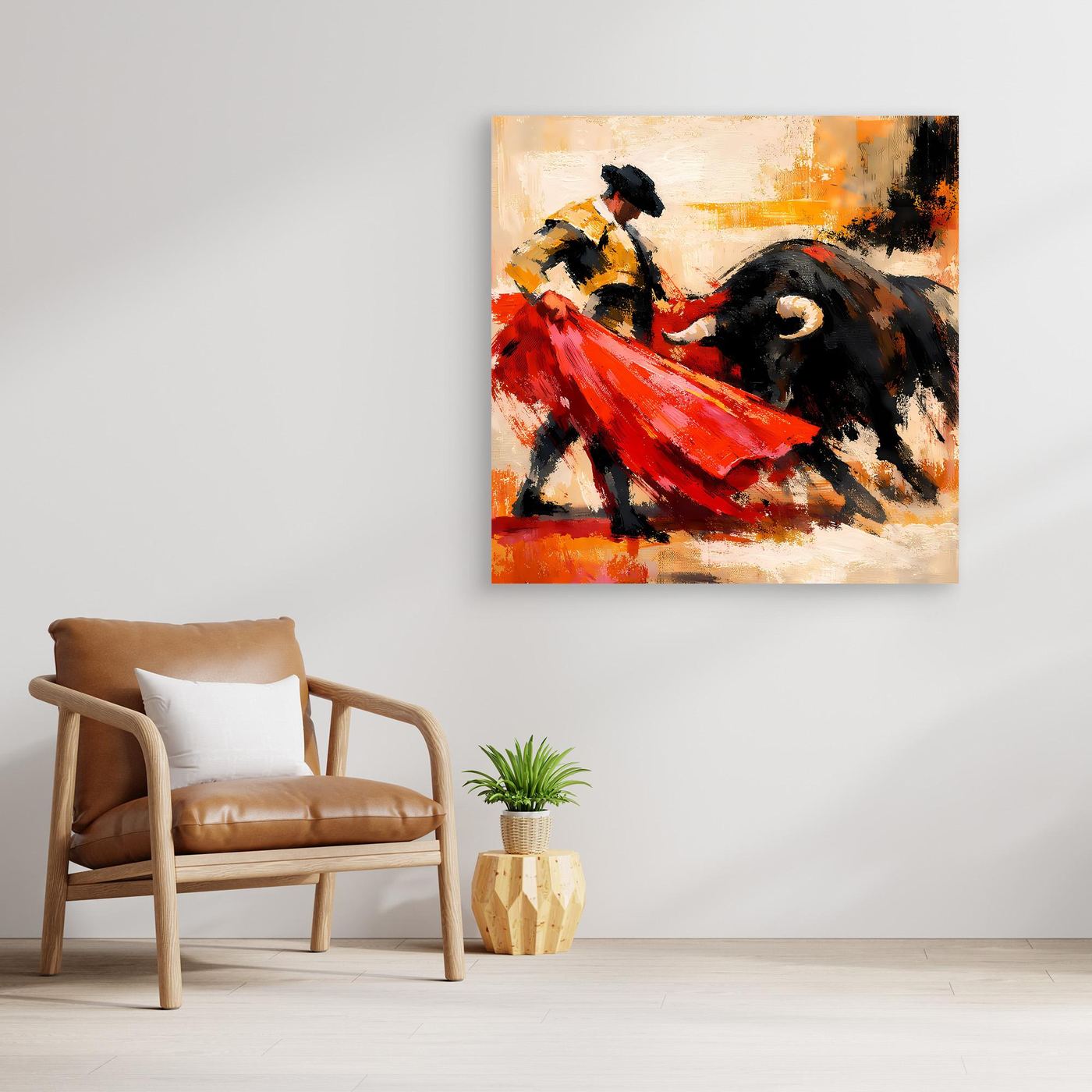 Premium Leinwand Matador und Stier Abstrakt | Modernes Kunst Poster Spanien Wandbild