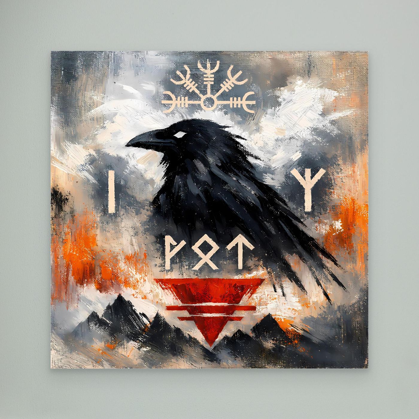Leinwand Odin's Rabe | Wikinger Runen & Vegvísir Nordisches Wandbild
