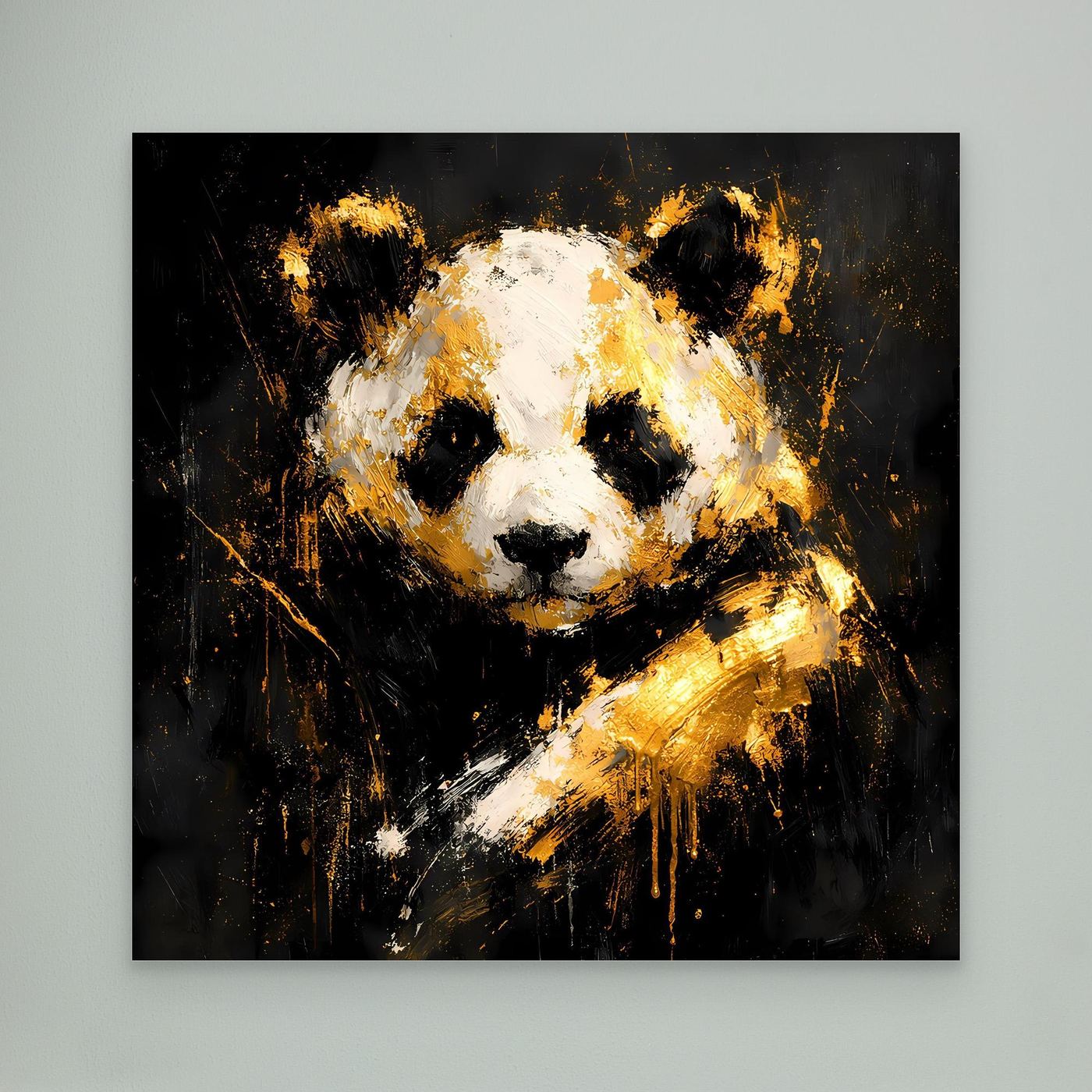 Leinwand Abstrakter Panda in Gold und Weiß | Modernes Tier Wandbild