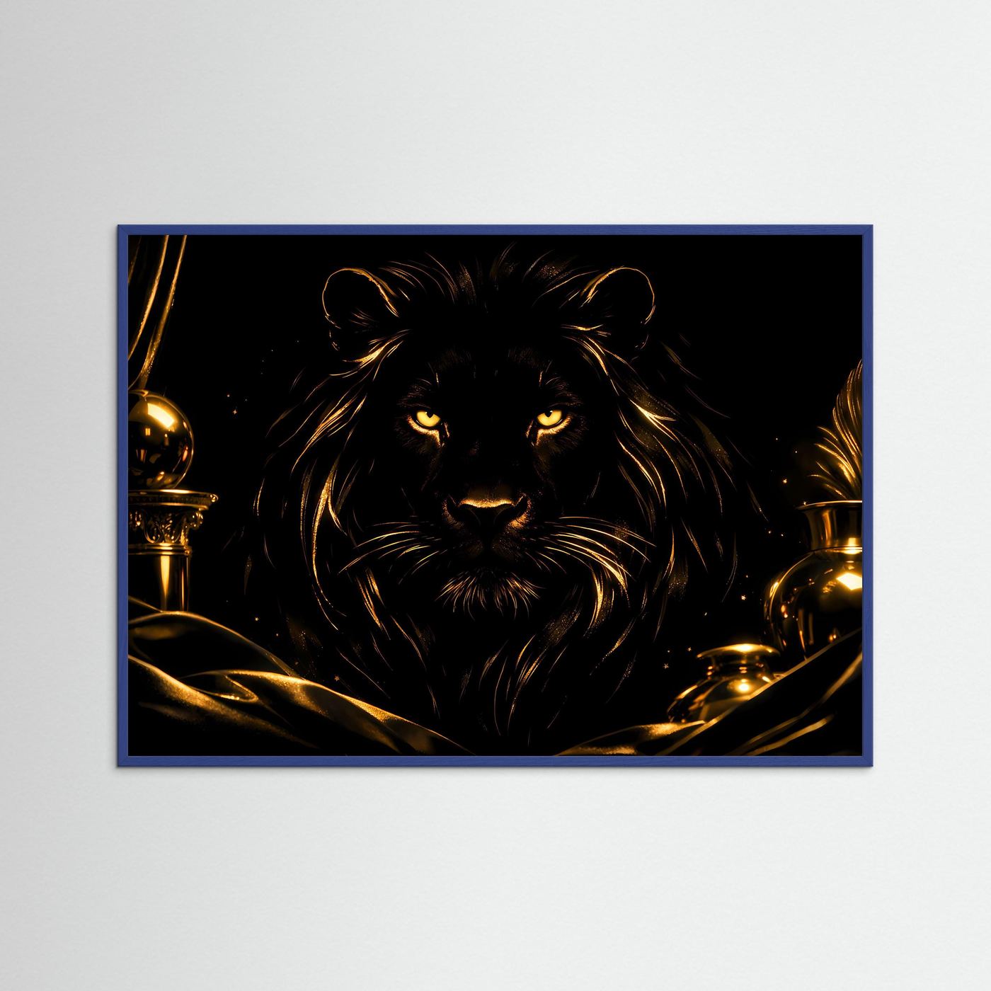 Majestätischer Schwarzer Löwe in Gold | Edles Tier Kunst & Luxus Wandbild Querformat