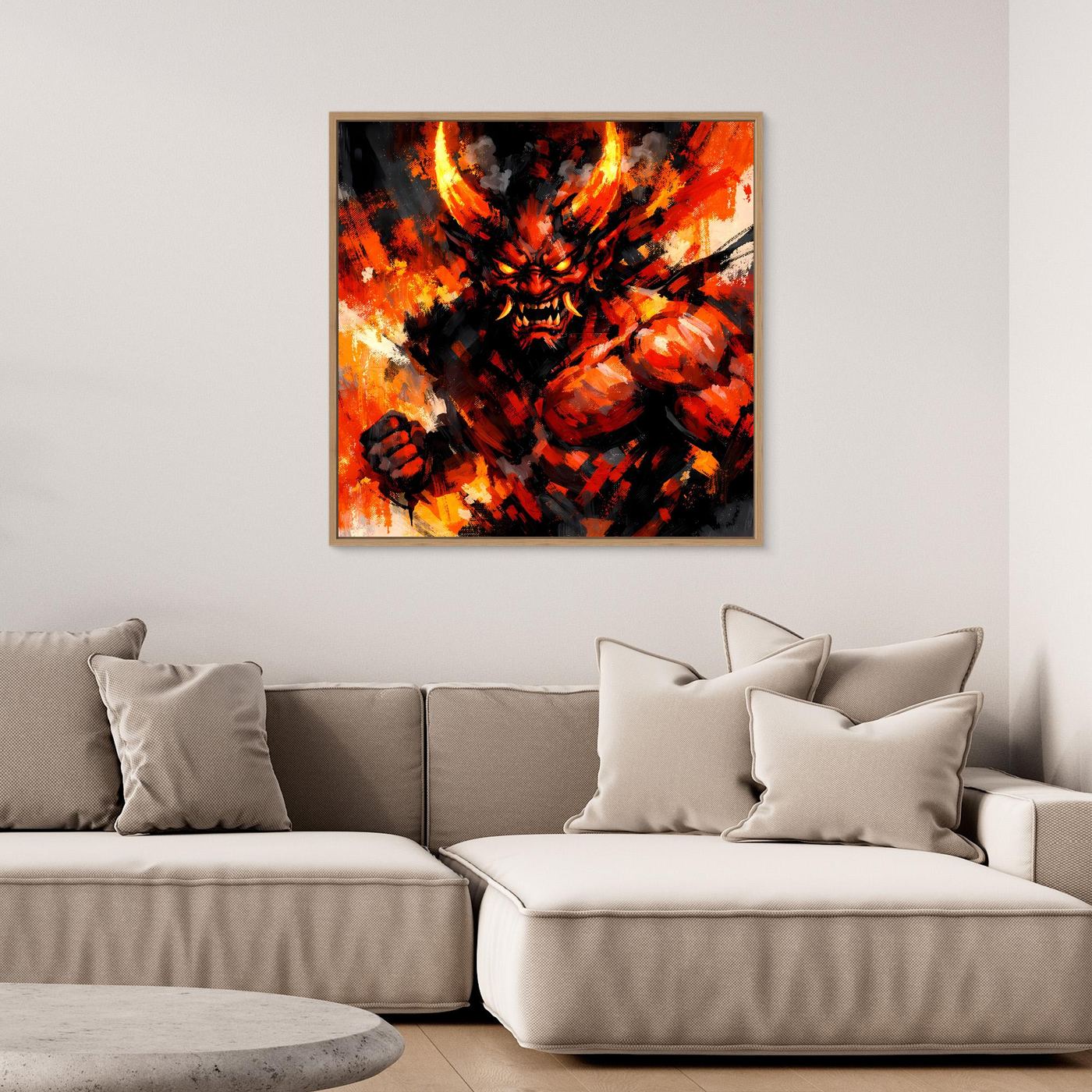 Leinwand Feuriger Dämon | Expressionistisches Fantasy Oni Wandbild