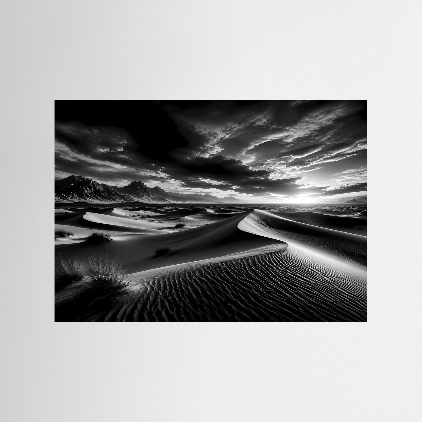 Schwarz Weiß Wüste Poster | Dünen Landschaft Wandbild | Monochrome Naturkunst | Minimalistische Wüstenfotografie | Fine Art Kunstdruck